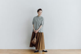 予約 ORGANDY REVERSIBLE SKIRT brown 1