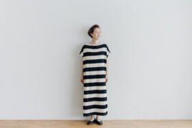 STRIPE TENJIKU WIDE ONE PIECE  kinari-black 1