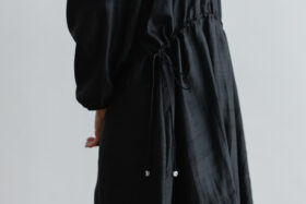 Khadi Silk Back Button Dress   Black 5