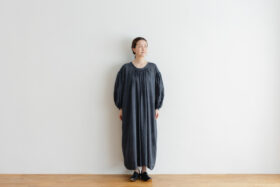 Khadi Cotton Silk Gather Dress Darkgray 1