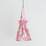 Khadi Cotton Silk Flamingo Hand Print  Drawstring Bag  Flamingo