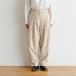 Stripe Khadi Cotton Flower Hand Print Tapered Tuck Pants