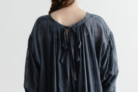 Khadi Cotton Silk Gather Dress Darkgray 5