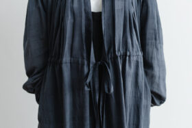 Khadi Cotton Silk Gather Tuck Dress Darkgray 5
