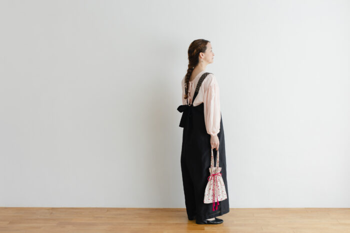Khadi Silk All Embroidery  Drawstring Bag  natural pink 2