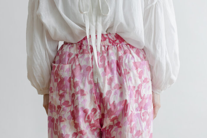 Khadi Cotton Silk Flamingo Hand Print  Tuck Pants 5