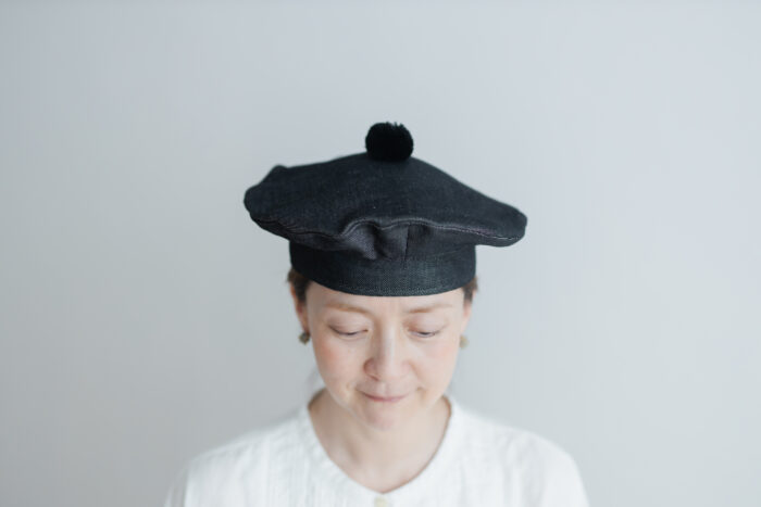 LINEN DENIM BERET black 1