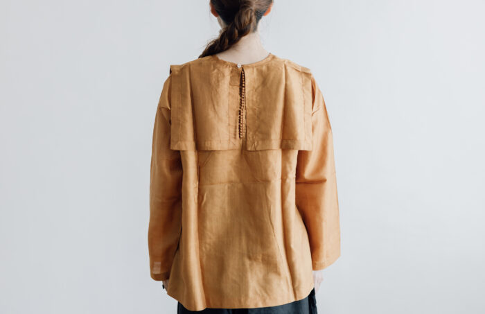 Khadi Silk Back Button Sailor Blouse mustard 3