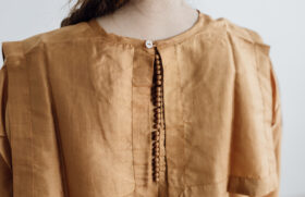 Khadi Silk Back Button Sailor Blouse mustard 5