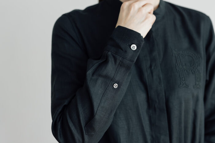 EMBROIDERY FRONT OPEN DRESS black×black 5