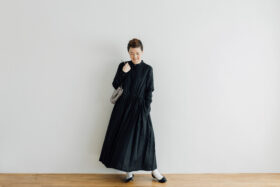 EMBROIDERY FRONT OPEN DRESS black×black 6