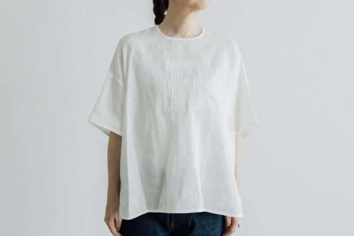 EMBROIDERY PULL OVER SHIRT white×white 1