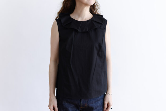 COTTON TWILL FRILL NO SLEEVE black 1