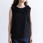 COTTON TWILL FRILL NO SLEEVE black