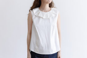 COTTON TWILL FRILL NO SLEEVE white 1