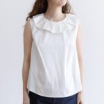 COTTON TWILL FRILL NO SLEEVE white