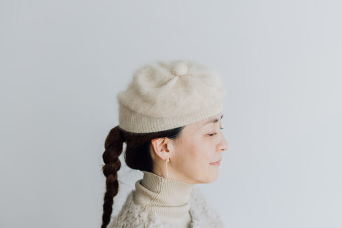 CASHMERE FUR BERET ivory 1