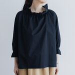 COTTON TWILL FRILL COLLER BLOUSE black