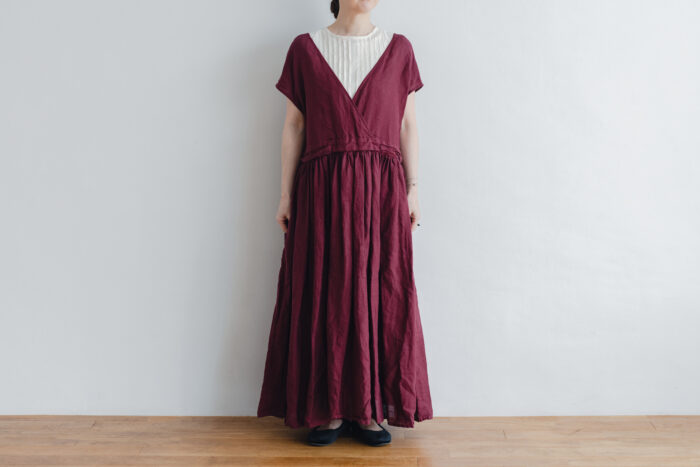 予約 G738  LINEN CROSS ONE PIECE burgundy 1