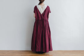 予約 G738  LINEN CROSS ONE PIECE burgundy 3