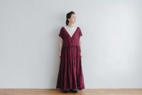 予約 G738  LINEN CROSS ONE PIECE burgundy 5