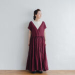 予約 G738  LINEN CROSS ONE PIECE burgundy