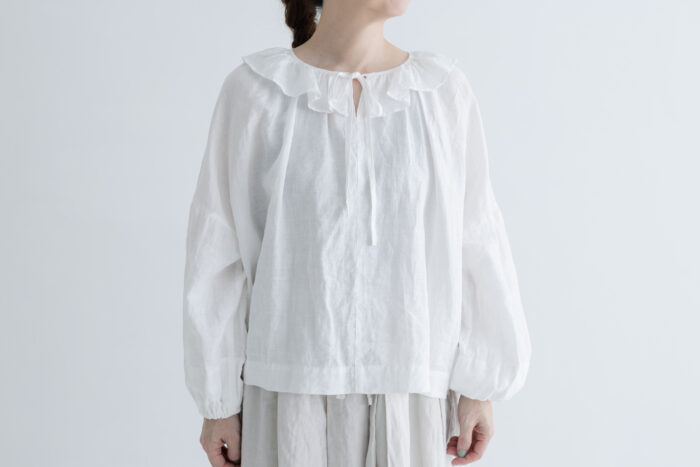 G810 PIERROT COLLAR LINEN ANTIQUE BLOUSE white 5