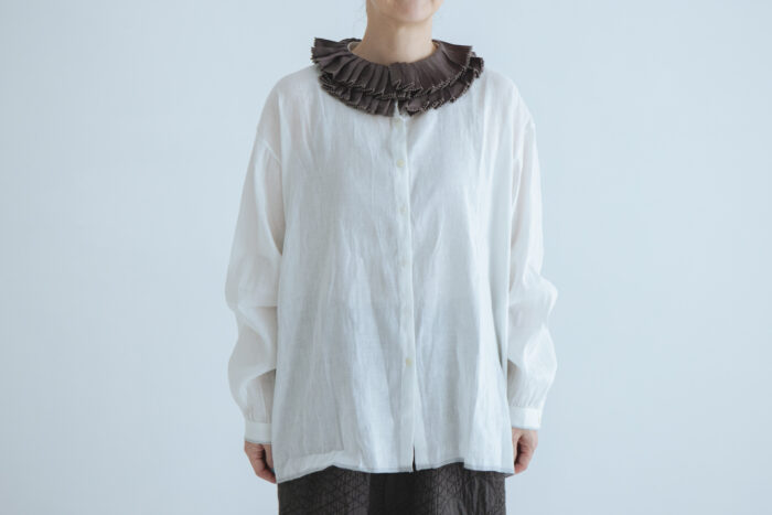 Frill Collar Blouse white×Lgray 1