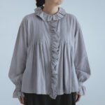 Embroidery Pintuck Blouse silver gray