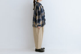 LA231 TARTAN LINEN ORDINARY FRILL BLOUSE navy check 2