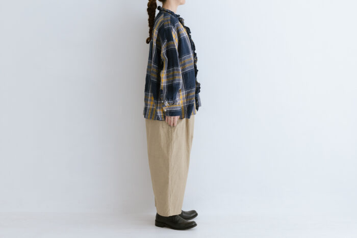 LA231 TARTAN LINEN ORDINARY FRILL BLOUSE navy check 2