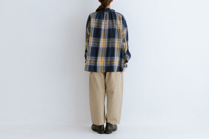 LA231 TARTAN LINEN ORDINARY FRILL BLOUSE navy check 3