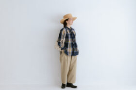 LA231 TARTAN LINEN ORDINARY FRILL BLOUSE navy check 6