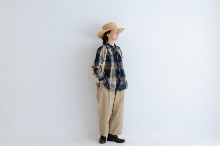 LA231 TARTAN LINEN ORDINARY FRILL BLOUSE navy check 6