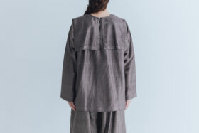 Khadi Silk Back Button Sailor Blouse   gray 3