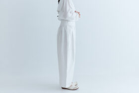 Khadi Silk  Wide Belt Tuck Pants white 2