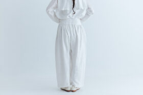 Khadi Silk  Wide Belt Tuck Pants white 3