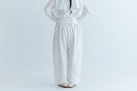Khadi Silk  Wide Belt Tuck Pants white 3
