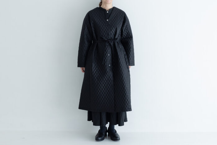 予約 G872 COATING LINEN QUILT COAT black 10月初〜10月中 1