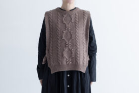 予約 G878 ARAN KNIT STRING VEST coffee 10月中〜10月末 1