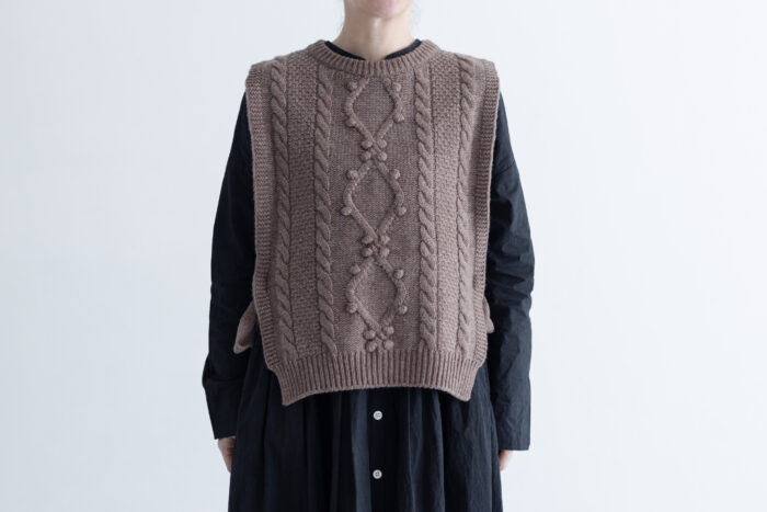 予約 G878 ARAN KNIT STRING VEST coffee 10月中〜10月末 1