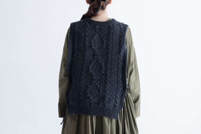 予約 G878 ARAN KNIT STRING VEST charcoal black 10月中〜10月末 3