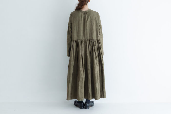 予約 G873 SWITCHING GATHER SHIRT DRESS olive 10月初〜10月中 3