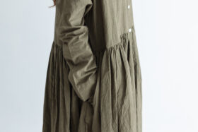 予約 G873 SWITCHING GATHER SHIRT DRESS olive 10月初〜10月中 4