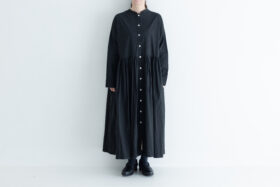 予約 G873 SWITCHING GATHER SHIRT DRESS fade black 10月初〜10月中 1