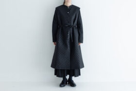 予約 G871 COATING LINEN QUILT NO SLEEVE COAT black 10月初〜10月中 1