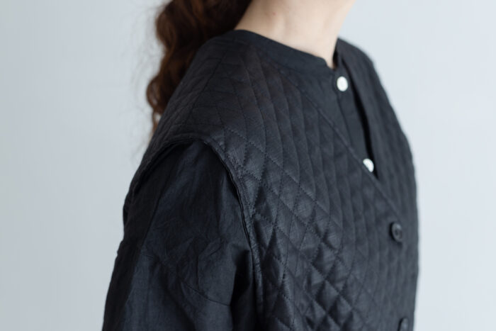 予約 G871 COATING LINEN QUILT NO SLEEVE COAT black 10月初〜10月中 5