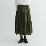 SILK TIERED SKIRT khaki