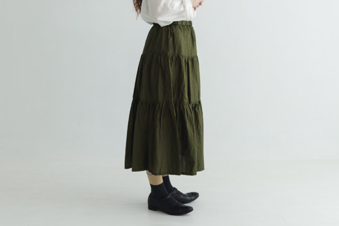 SILK TIERED SKIRT khaki 2