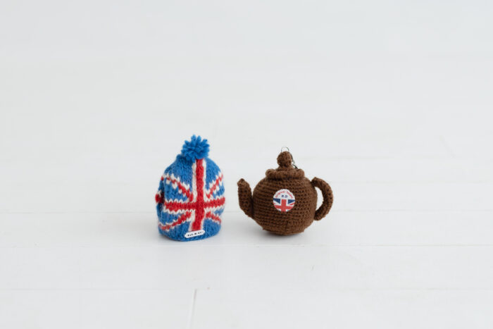 HAND KNIT CUP TEAPOT KEY RING 3